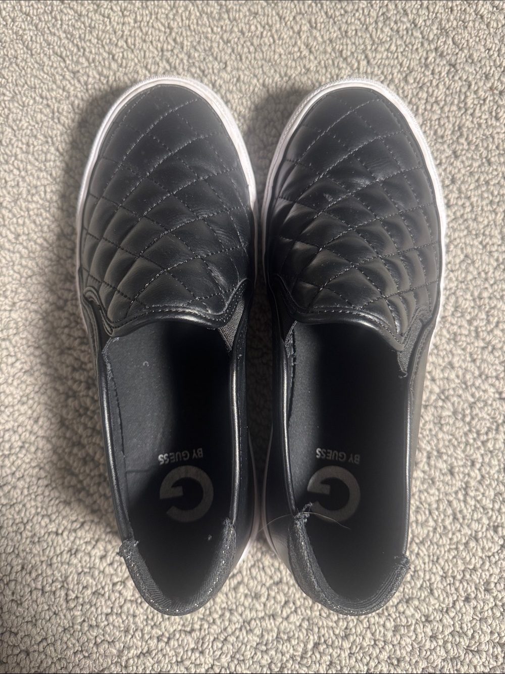 G by Guess Black Quilted Slip-On Sneakers with White Sole- 7.5